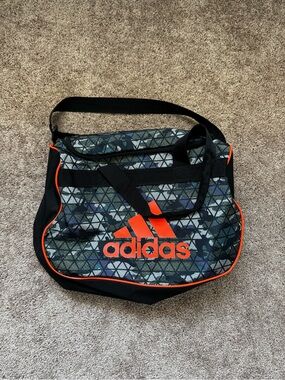 adidas Diablo Small Duffel Gym Bag Zip Adjustable Strap Black/Gray/Orange Camo
